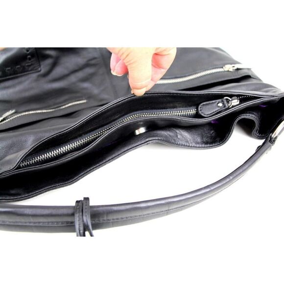 ROOMY Cezar Mizrahi BLACK GENUINE LEATHER SHOULDER BAG HANDBAG TOTE HOBO PURSE - Picture 10 of 16